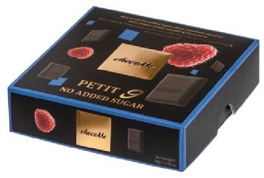 ChocoMe Petit 9 - bite-sized no added sugar dark chocolate squares with freeze-dried raspberry inclusions NS-PT910 50g