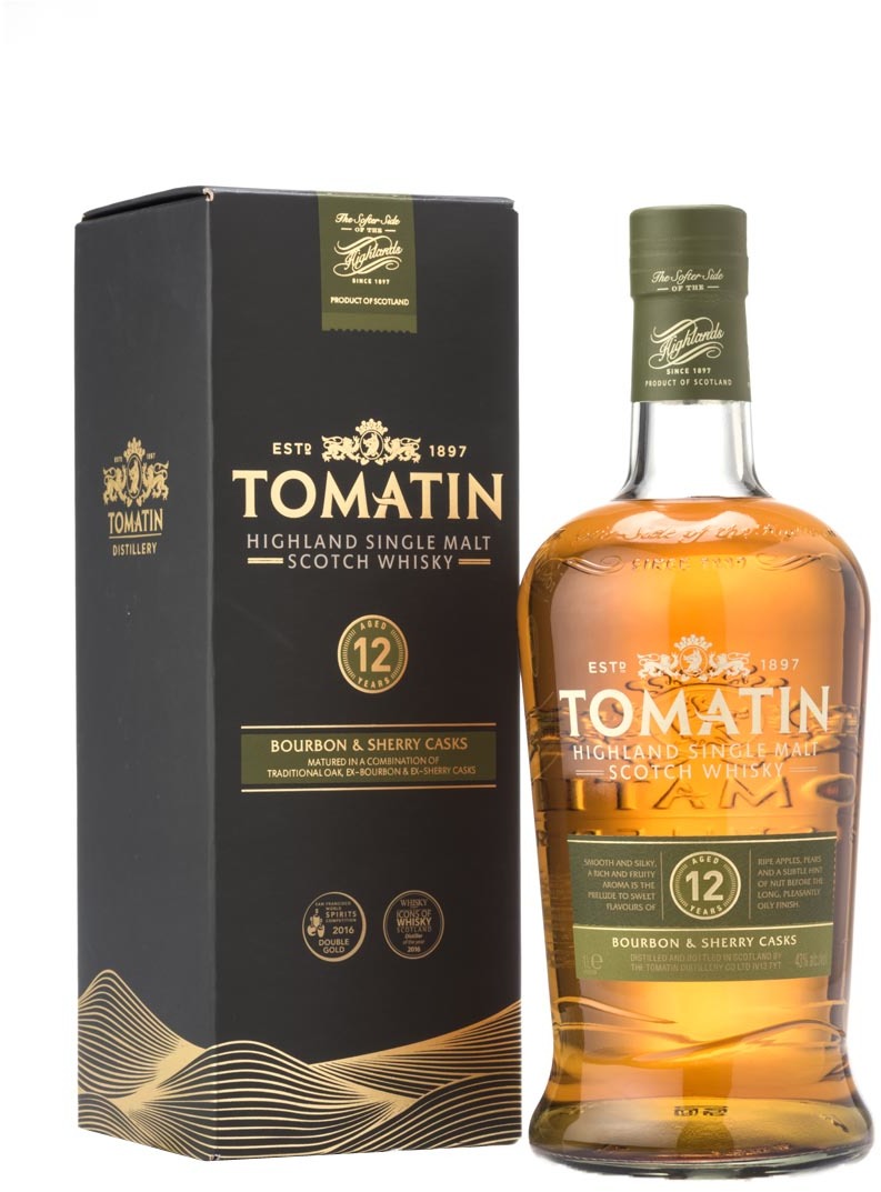 Tomatin Highland Single Malt Scotch gift in Whisky at 12y duty-free 1L airport Vilnius pack 40