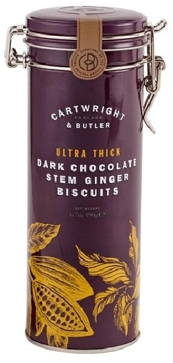 Cartwright&Butler Thick coated dark chocolate ginger biscuits in narrow tin 190g