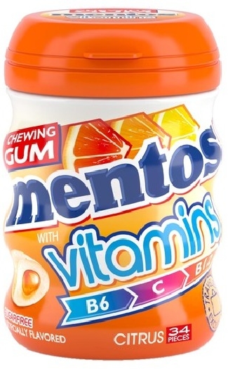 Mentos Sugarfree Citrus Fruit Flavoured Chewing Gum With A Liquid Filling Containing Vitamins (B6, C And B12) 68g