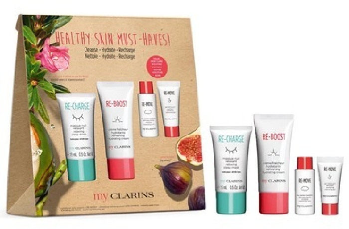 Clarins Set cont.: Day&Night grab&go,RE-BOOST Refreshing Hydrating Day Cream 30ml+RE-CHARGE Night Mask 15ml+RE-MOVE Micel