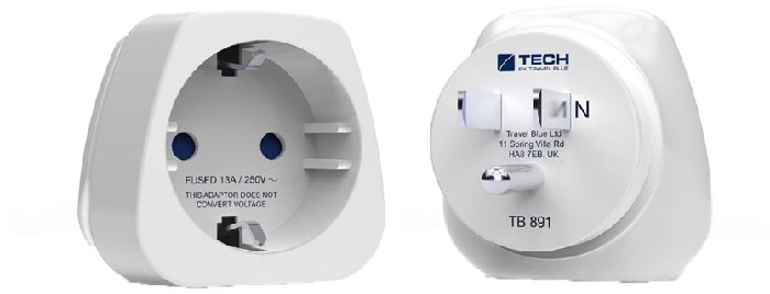 Travel Blue Europe (2 Pin) to America (USA) Travel Adaptor - Earthed TB-891