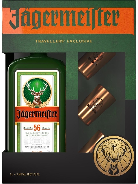 Jagermeister Jägermeister Liqueur + 3 Metal Shot Cups 35% 1L