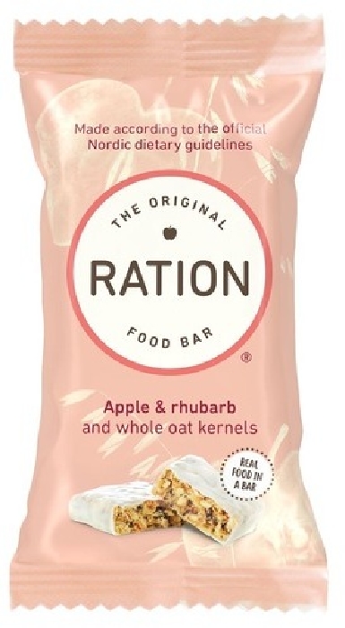 Ration food bar with protein, fiber and one apple&rhubarb 55g