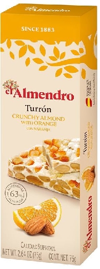 El Almendro Crunchy almond turron with orange 75g