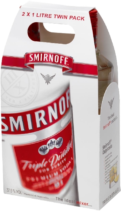 Smirnoff Red duty-free 2x1L twin in at Label 37.5% pack Vilnius airport