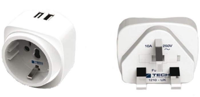 Travel Blue Europe to UK Adaptor with Dual USB Charger 948