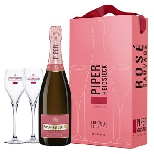 Piper-Heidsieck Rosé Sauvage, Champagne, AOC, brut, rosé (carton gift box incl. 2 glasses) 0.75L