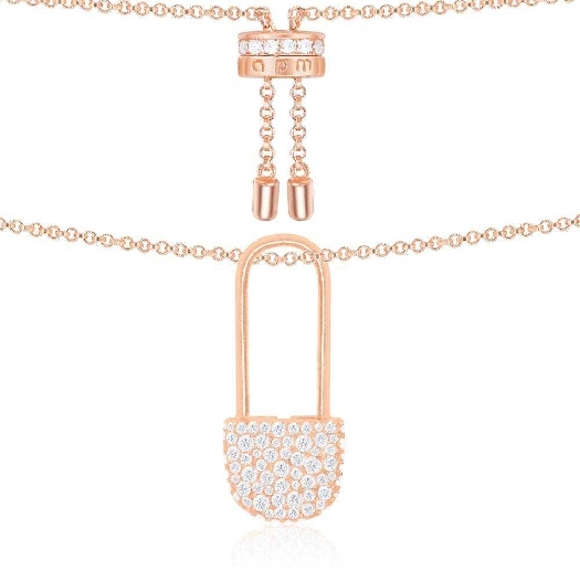 APM Monaco Safety Pin Adjustable Necklace - Pink Silver