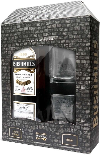 Bushmills Original Blended Irish Whiskey 40% 1L + 2 Bushmills branded whiskey glasses