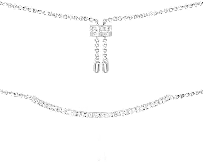 APM Monaco Adjustable Necklace With Paved Arched Pendant - Silver