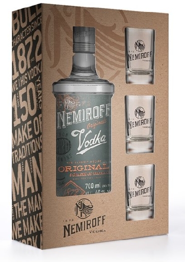 Nemiroff Original Vodka 40% 0.7L + 3 glasses