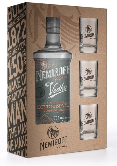 Nemiroff Original Vodka 3 40% Porubne glasses duty-free + at in bordershop 0.7L