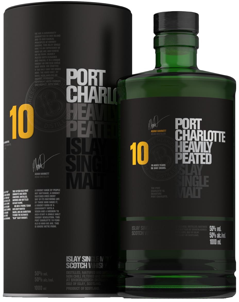 Bruichladdich Port Charlotte Islay Single Malt Scotch Whisky 10y 50% 1L gift pack Bruichladdich Port Charlotte Islay Single Malt Scotch Whisky 10y 50% 1L gift pack