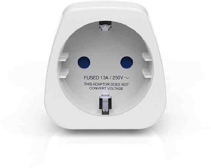 Travel Blue Europe (2 Pin) to UK Travel Adaptor - Earthed TB-896