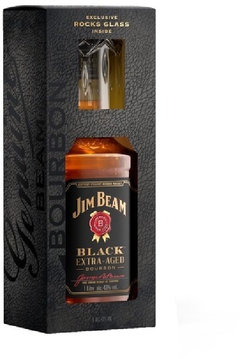 Jim Beam Black Kentucky Straight Bourbon Whiskey 43% 1L Value Added Pack + 1 Glas