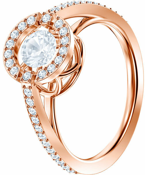 Swarovski Sparkling Dance Round Ring, White, Rose Gold Plating 52 Swarovski Sparkling Dance Round Ring, White, Rose Gold Plating 52