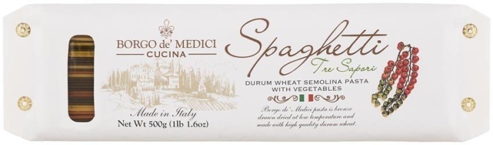Borgo de Medici Three Colors Spaghetti durum wheat semolina pasta white paper wrapped 500g