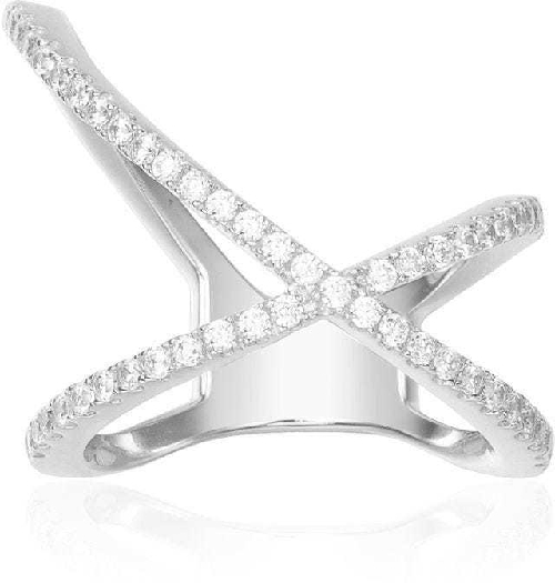 APM Monaco Paved X-Shape Ring - Silver